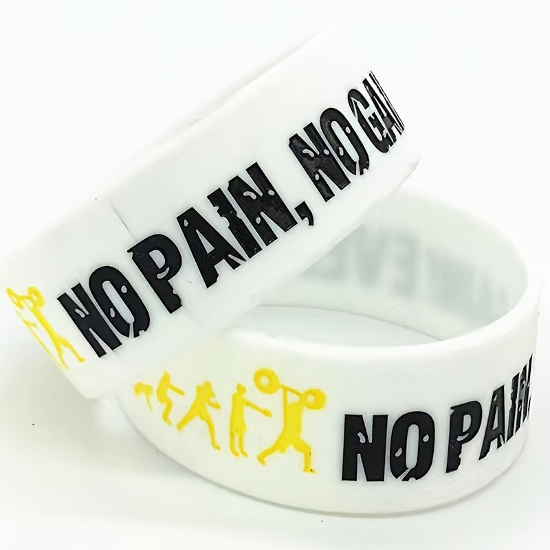 4 Pcs No Pains No Gains Inspirational Silicone Bracelet Wide Rubber Wristband
