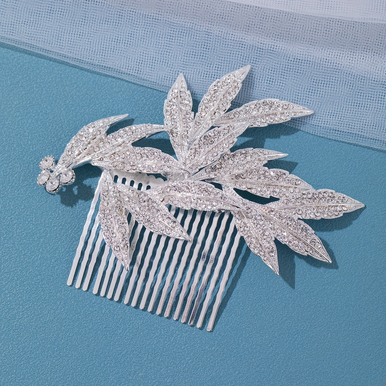 Girls Silver Rhinestone Leaf Hair Comb Princess Hairpin