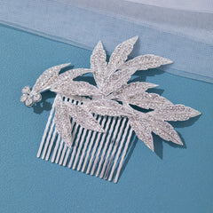 Girls Silver Rhinestone Leaf Hair Comb Princess Hairpin