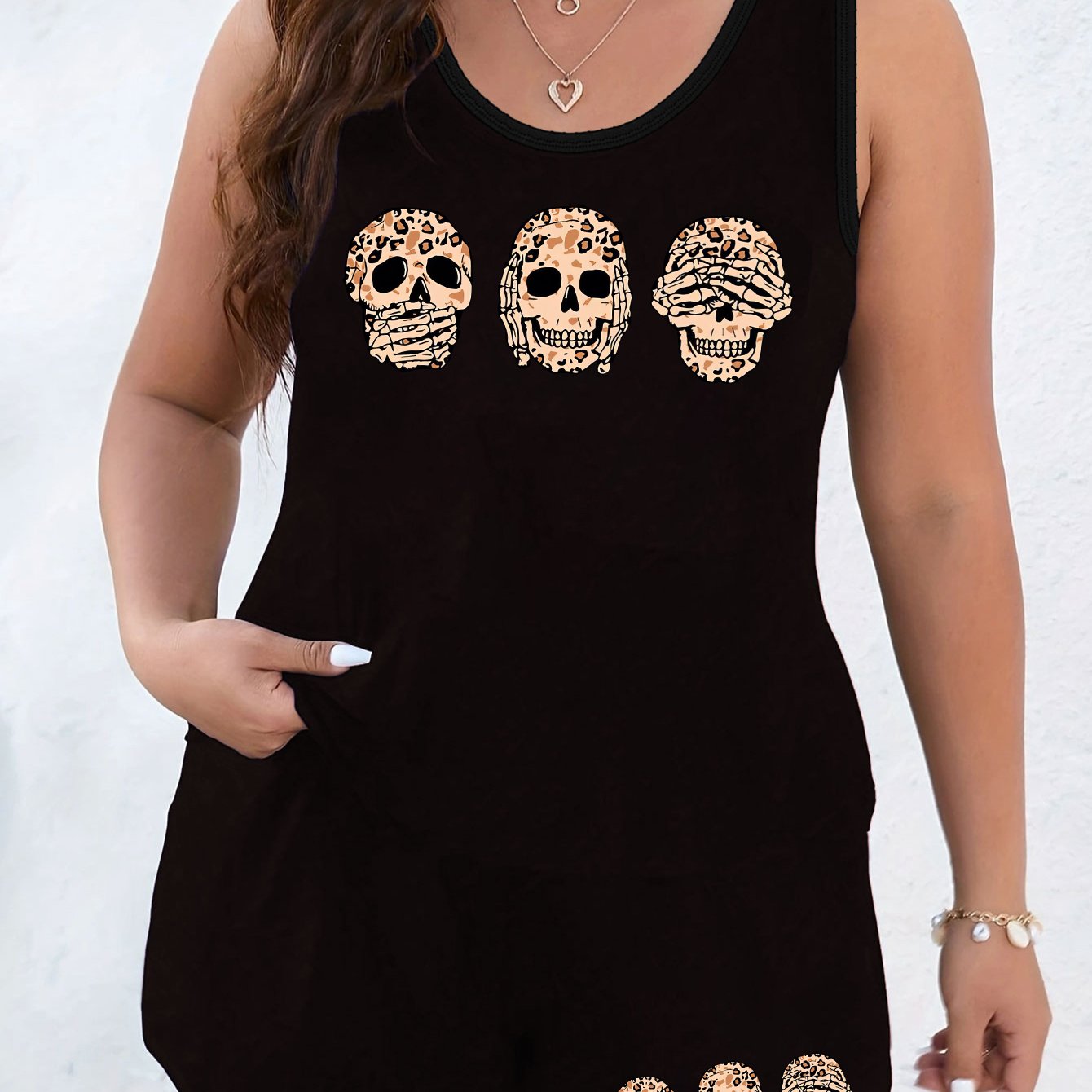 Leopard Skull Print Lounge Set Tank Top & Shorts Pajama