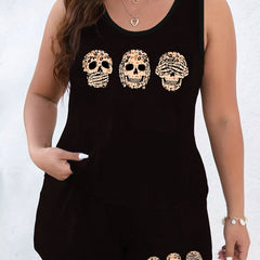 Leopard Skull Print Lounge Set Tank Top & Shorts Pajama