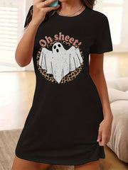 Halloween Dress Women's Plus Ghost & Leopard Print Tee Dress