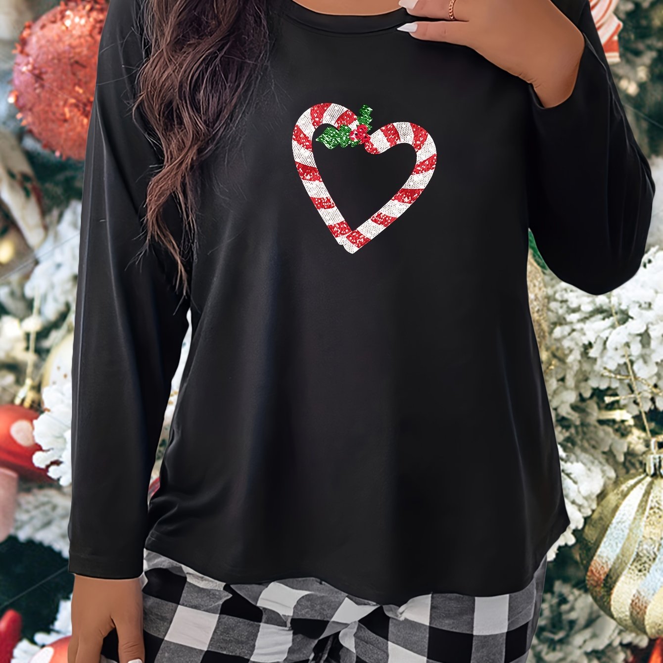Christmas Heart & Lollipop Print Sleepwear Top