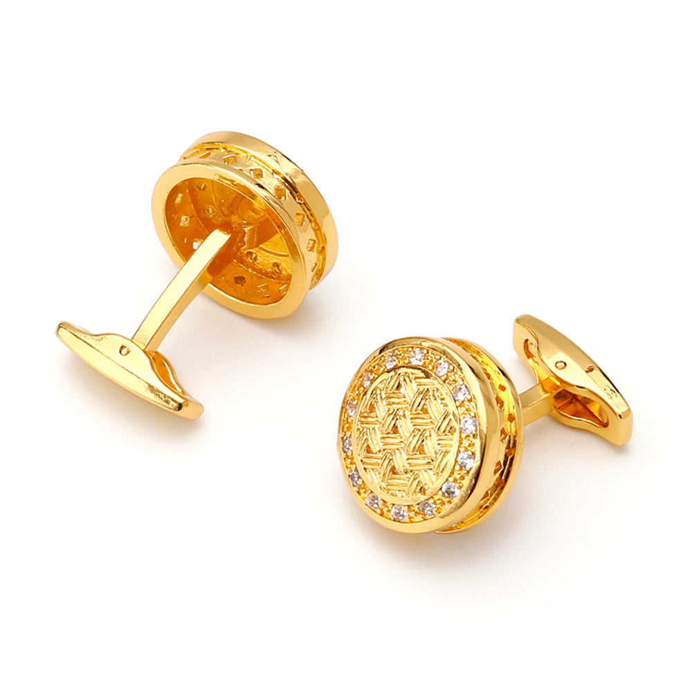 Vintage Golden Round Rhinestone Cufflinks