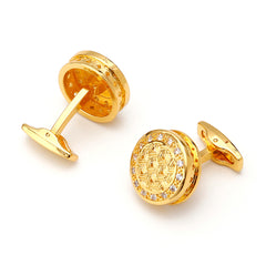 Vintage Golden Round Rhinestone Cufflinks