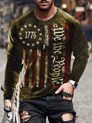 Vintage Print Men's Long Sleeve Tee Shirt for Autumn