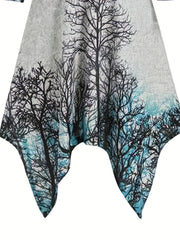 Gothic Graphic Print Hooded Dress Long Sleeve for Women