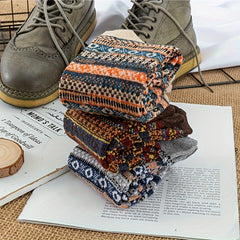 5 Pairs Geometric Print Socks Warm Mid Tube Stockings Women's Hosiery