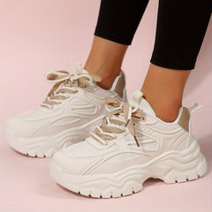 Women's Knitted Mesh Sneakers Lace Up Low Top Non Slip Platform Shoes