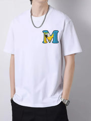 Letter & Parrot Print Men's Cotton Crew Neck T shirt