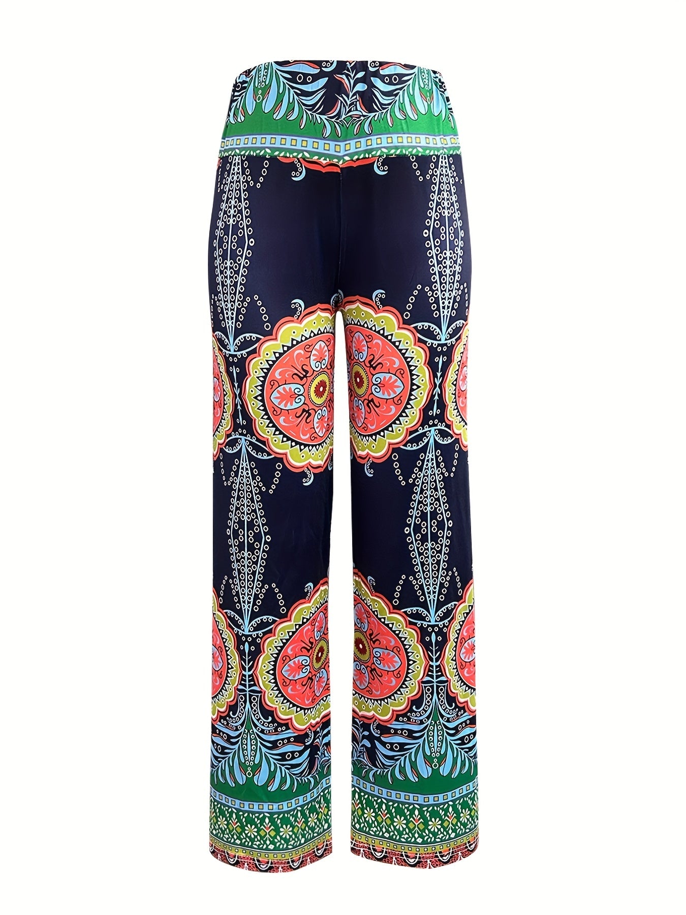 Boho Paisley Print Straight Leg Pants Casual Pants For Spring & Summer
