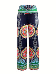 Boho Paisley Print Straight Leg Pants Casual Pants For Spring & Summer