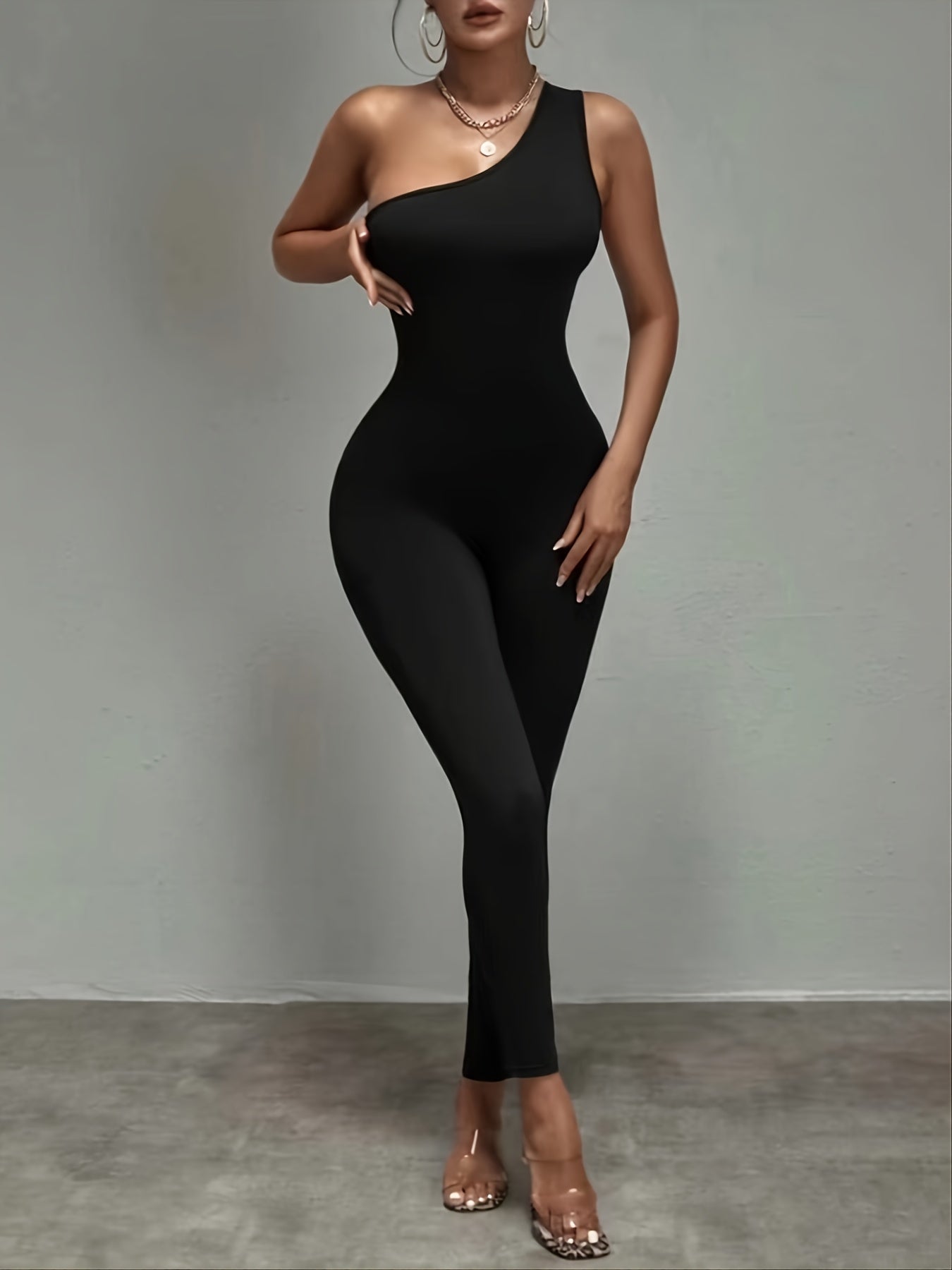 One Shoulder Asymmetrical Waist Bodycon Jumpsuit