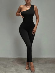 One Shoulder Asymmetrical Waist Bodycon Jumpsuit