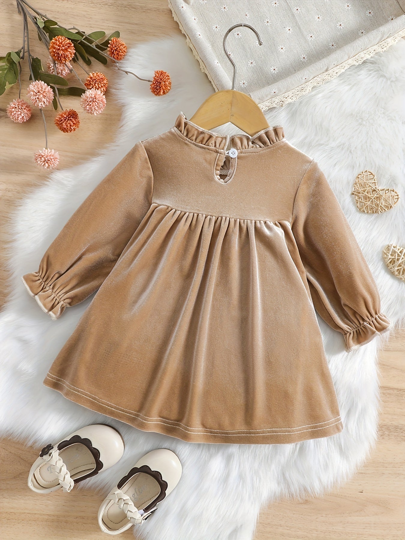 Baby Girls Ruffle Velvet Flared A Line Dress