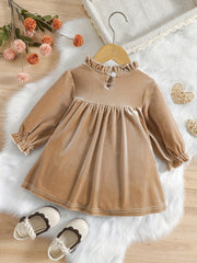 Baby Girls Ruffle Velvet Flared A Line Dress