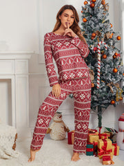 Christmas Print Pajama Set Long Sleeve Top & Pants