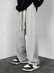 Men's Drawstring Waist Straight Pants for Autumn and Winter