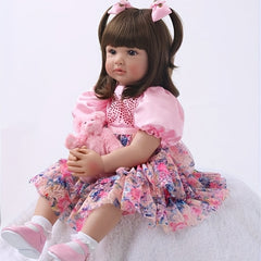 24 Inch Reborn Doll Girl Princess Long Hair Pink Skirt Lifelike