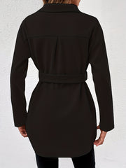 Solid Button Front Coat Collared Long Sleeve Outerwear Women's Clothing