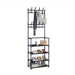 Coat Rack Foyer Shoe Rack with Storage Shelves & Hooks