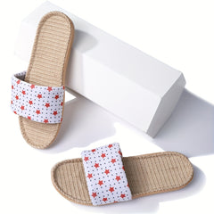 Star Pattern Slippers Causal Open Toe Pin Dots Print Flat Linen Shoes