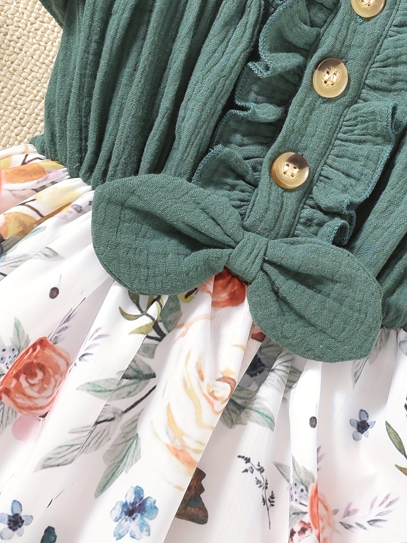Girl's Floral Print Ruffle Button Down Tutu Dress