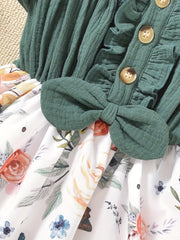 Girl's Floral Print Ruffle Button Down Tutu Dress