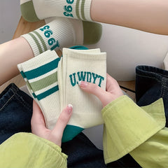 5 Pairs Letter & Striped Print Socks Comfy Sports Socks Women's St