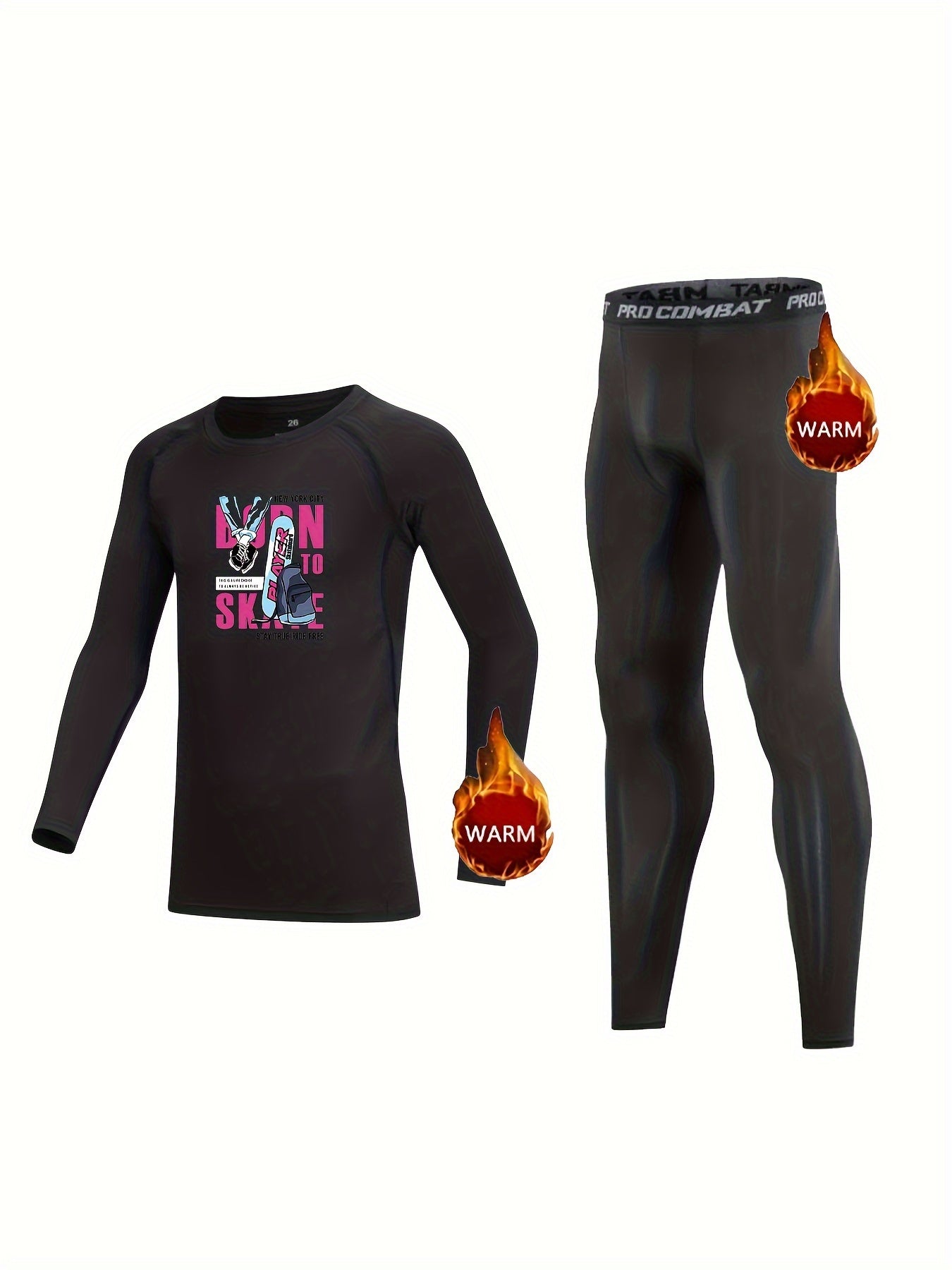 Kids Compression Fleece Set - Cartoon Crew Neck Pullover