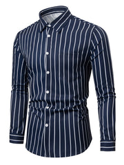 Stripe Pattern Men's Long Sleeve Shirt For Summer Autumn