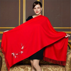 Plum Embroidered Cashmere Scarf Large Blanket Scarf Shawl Outdoor
