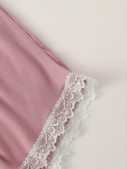 Lace Trim Lounge Set Cami Crop Top & Lace Up Shorts
