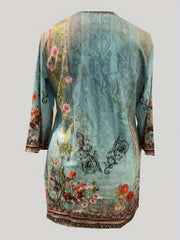 Floral Print Long Sleeve V Neck Mini Dress
