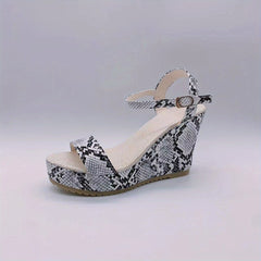 Snakeskin Wedge Sandals Ankle Strap Platform Heel