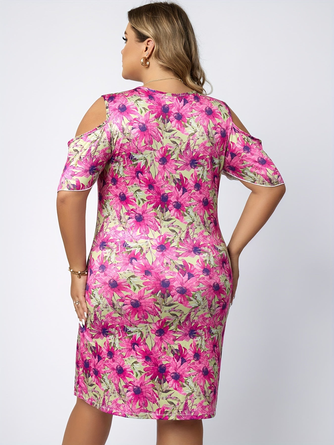 Satin Floral Print Cold Shoulder Nightdress