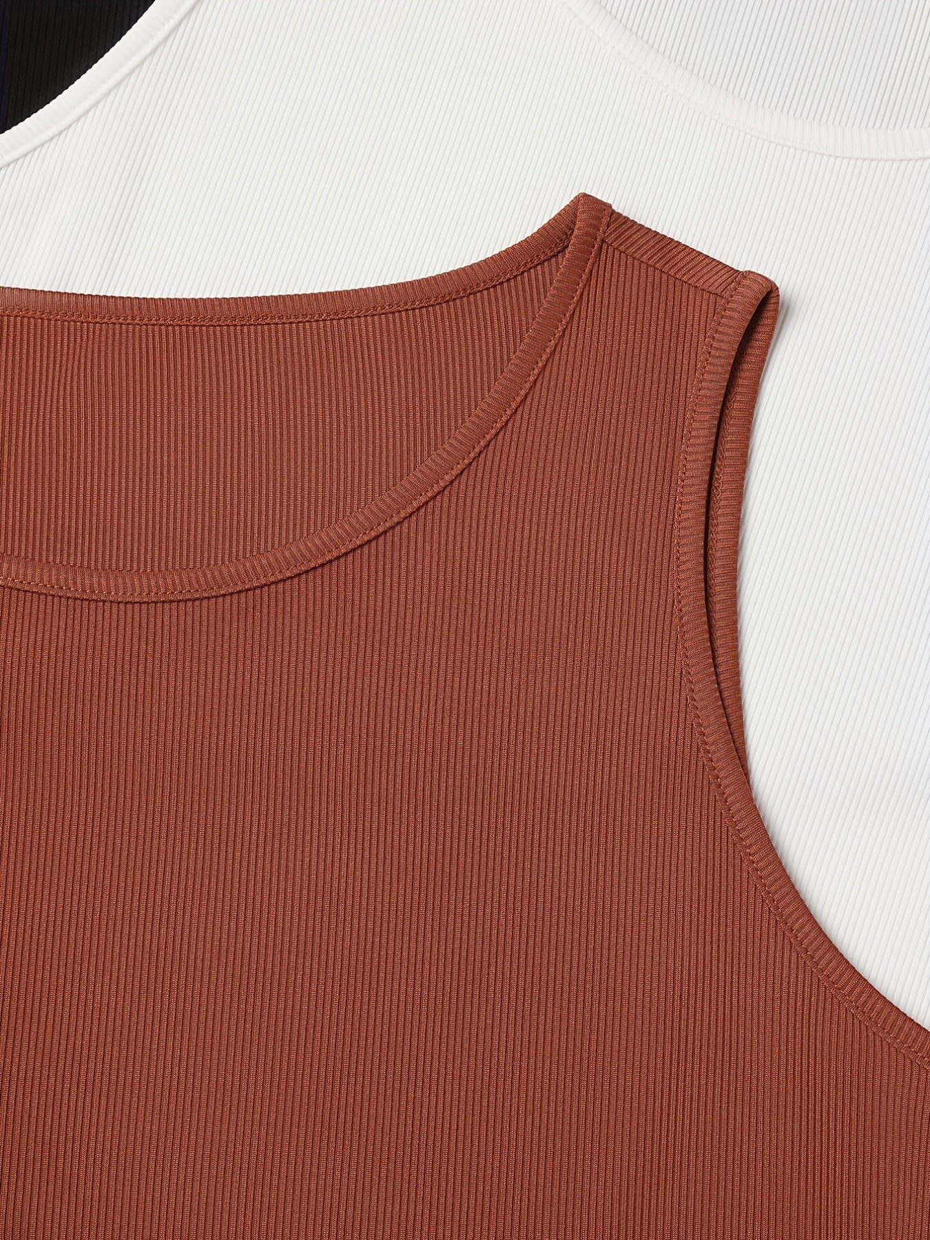 3 Pack Plus Size Basic Tank Top Women's Plus Ribbed Plain Round Neck