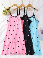 3 Piece Plus Size Heart Print Nightdress Set
