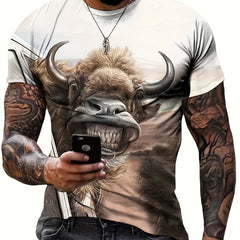 Bull Pattern Print Men's Short Sleeve T-shirt Graphic Tee