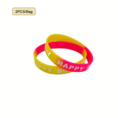 2pcs Happy Birthday Silicone Bracelet Waterproof Reusable Rubber Wristband