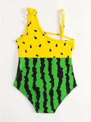Toddler Girls Watermelon Asymmetrical Neck One Piece Swimsuit