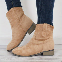 Women's V Cut Ankle Boots Retro Slip On Block Low Heel Shoes