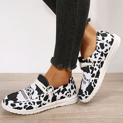 Women's Cow Canvas Shoes Low Top Lace Up Round Toe Flat Shoes