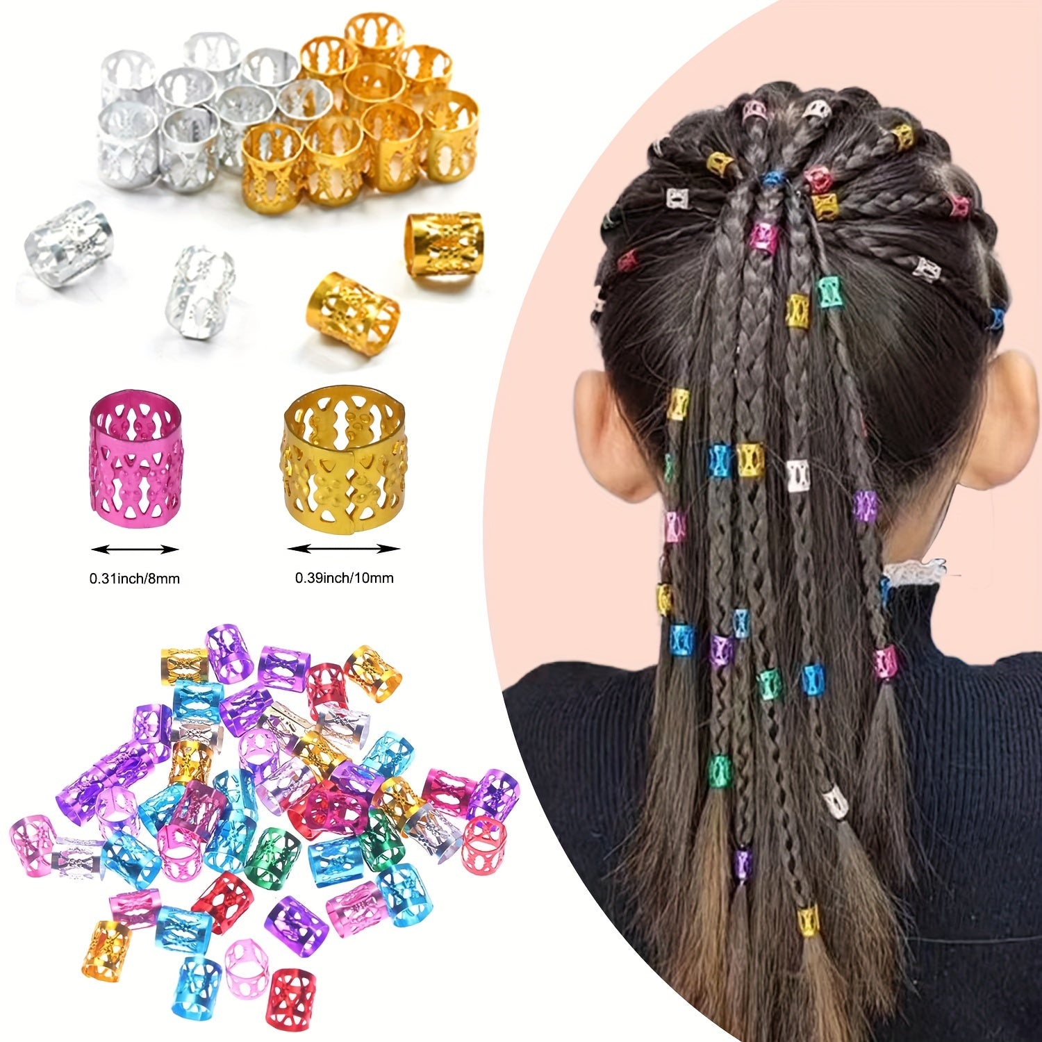50pcs Braided Hair Beads for Baby Girls Head Jewelry