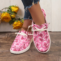 Women's Rugby & Heart Pattern Canvas Shoes Comfort Slip on Boat Shoes
