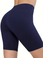 Solid Sports Shorts Elastic Running Fitness Tight Shorts Women's Activewear