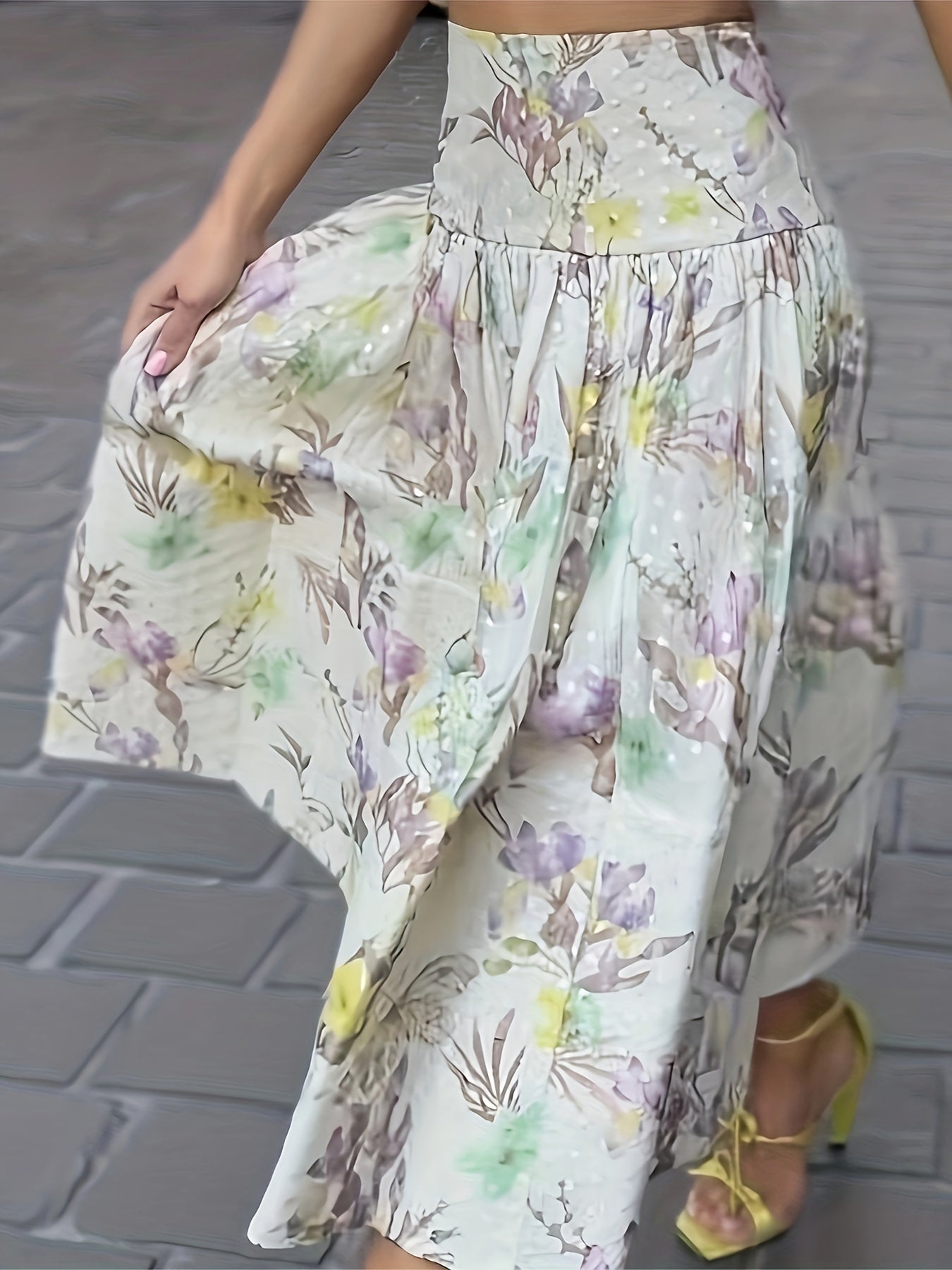 Floral Print High Rise Pleated Maxi Skirt