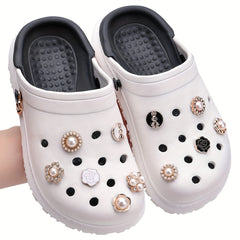 Bling Shoe Decoration Charms With Chains For Clog Sandals Rhinestone & Pearl