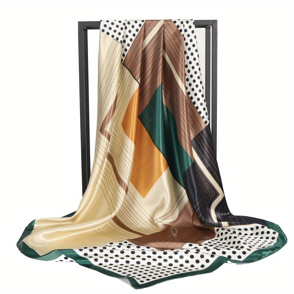Geometric Block Satin Bandana Shawl Silk Square Scarf Windproof Head Wrap