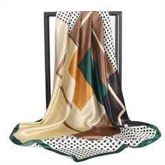 Geometric Block Satin Bandana Shawl Silk Square Scarf Windproof Head Wrap